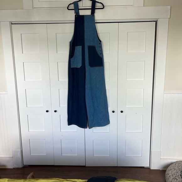 FARM Rio Two-Tone Blue Patchwork Denim Overalls - Picture 7 of 8